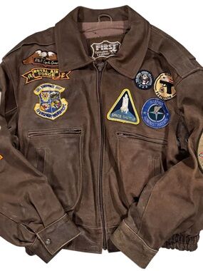 Vintage First Genuine Leather Patchwork Jacket (Size XL)